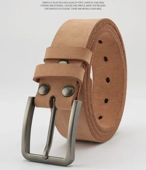 Ceinture en cuir de vachette véritable pour hommes, ceinture à bord taillé, cuir de vachette en document naturel, style décontracté et rétro