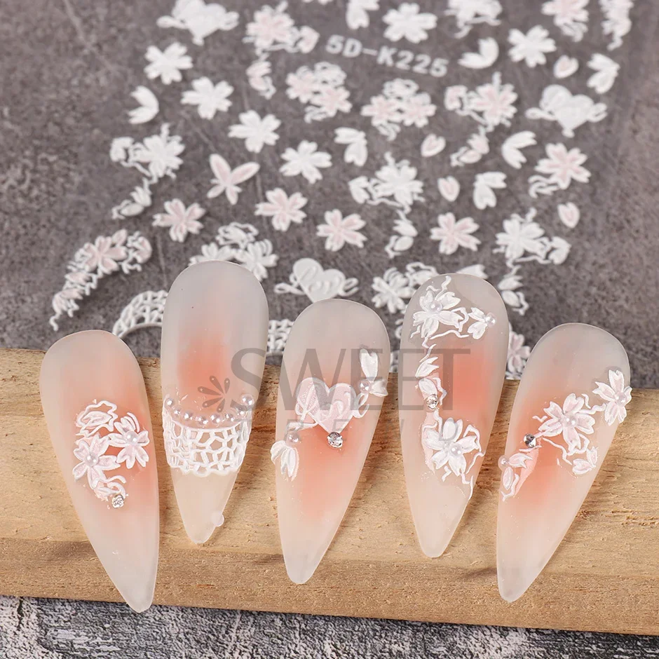 Nail Stickers Nail Art Decoration Nail Decals Flower Stickers 5D Embossed Violet Iris Flower Nail Sticker Purple Floral Sliders Sunflower Daisy Design For Nail Art Manicure Decoration SA5D-K