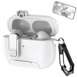 Premium Leather Texture Earphone Cover with Secure Lock and Invisible Phone Stand - Airpods Pro 3 (White)