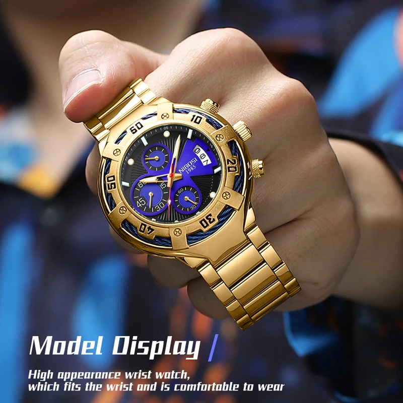 NIBOSI Big Dial Sport Chronograph Quartz Watch Men Waterproof Fashion Luminous Stainless Steel Men Wristwatch Relogio Masculino