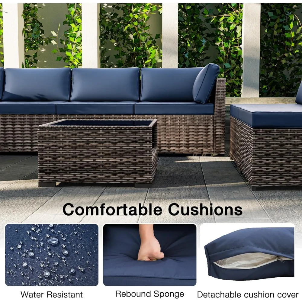 Rattan Outdoor Sectional Wicker Patio Conversation Set with Cushions and Coffee Table, Garden Sofas 3