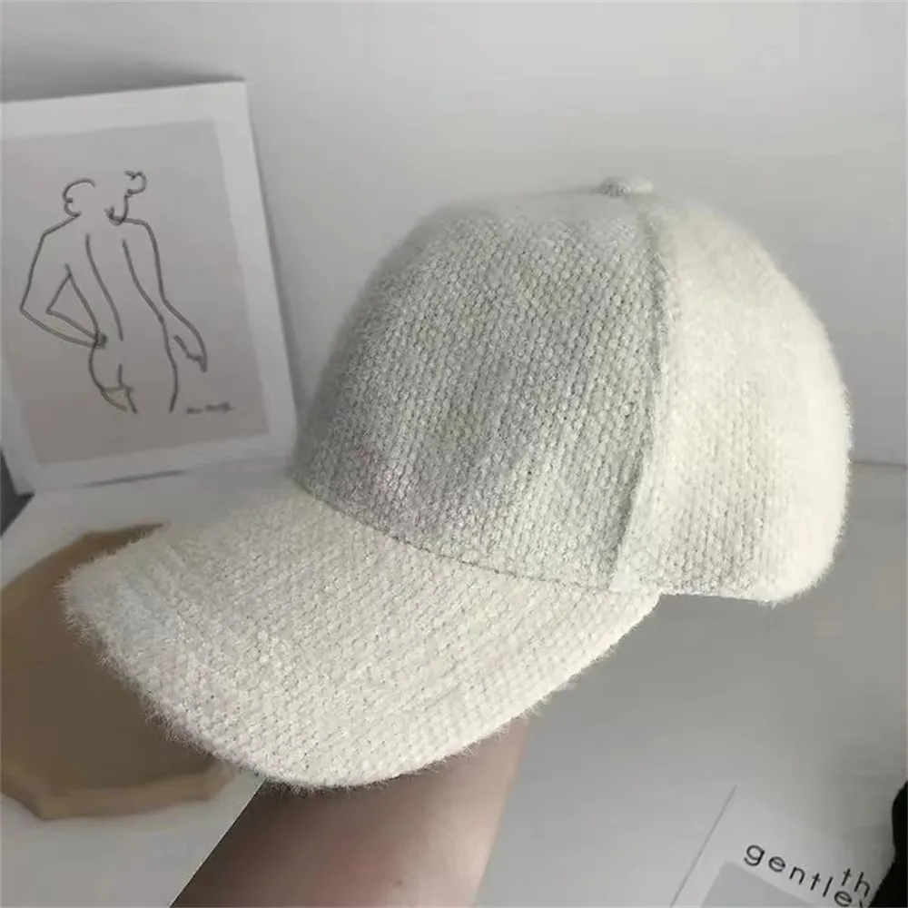 Fashion Solid Color Baseball Cap Rabbit Hair Adjustable Women Visor Hat Thickened Warm Cap Autumn Winter