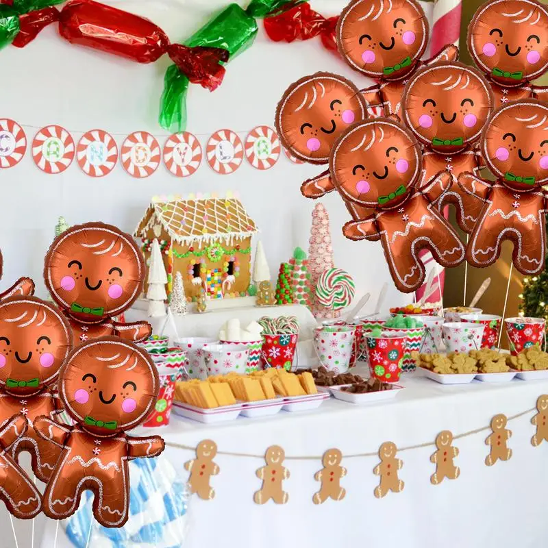 

50pcs Gingerbread Foil Balloons Gingerbread House Balloon With Pink Cheek Gingerbread Man balloons for home decorations
