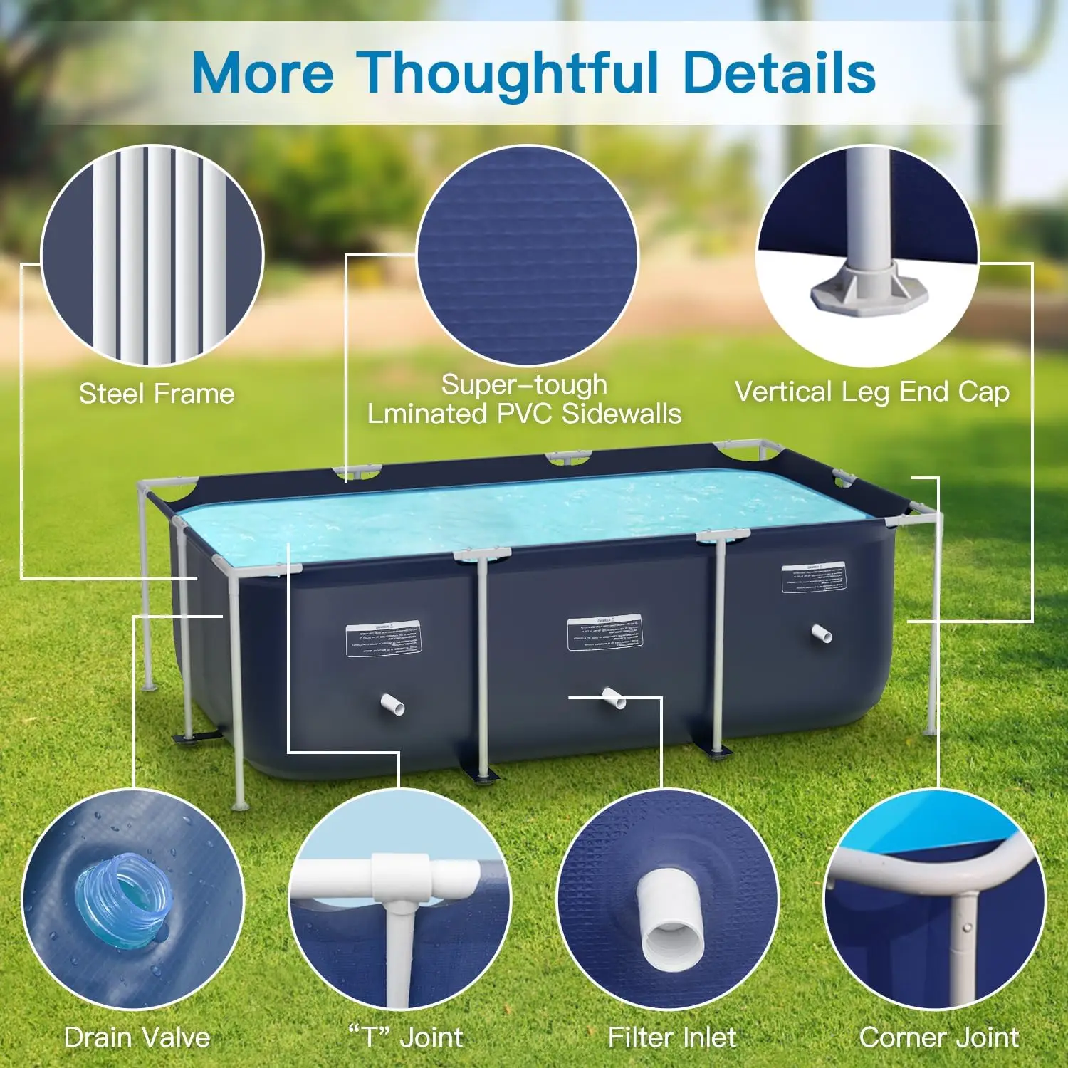 Metal Pro 8'3" X 5'X26" Rectangle Pool Durable Steel Frame Above Ground Pool for Outdoor Backyard Swimming Suitable Friends