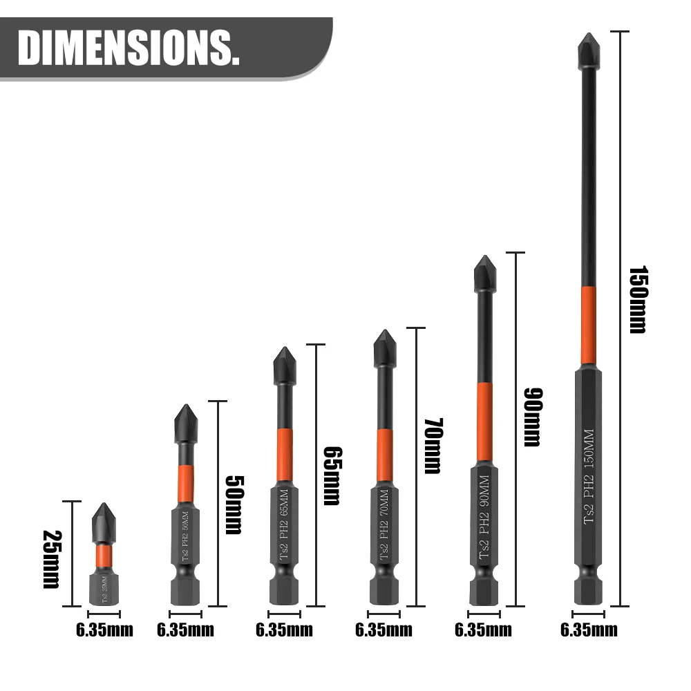 Cross Screwdriver Set Strong Magnetic Batch Head PH2 Impact Drill Bit Screw Alloy Steel Non-slip 25-150mm