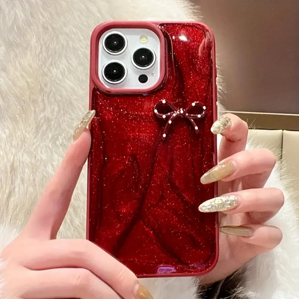 Luxury Shiny Polka Dot Bowknot Phone Case - Fashion Shockproof Protective Cover