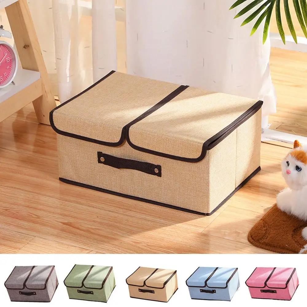 

Foldable Cotton Linen Double Lid Box Versatile Waterproof Grey Clothes Container Large Washable Bedroom Storage Box Wardrobe