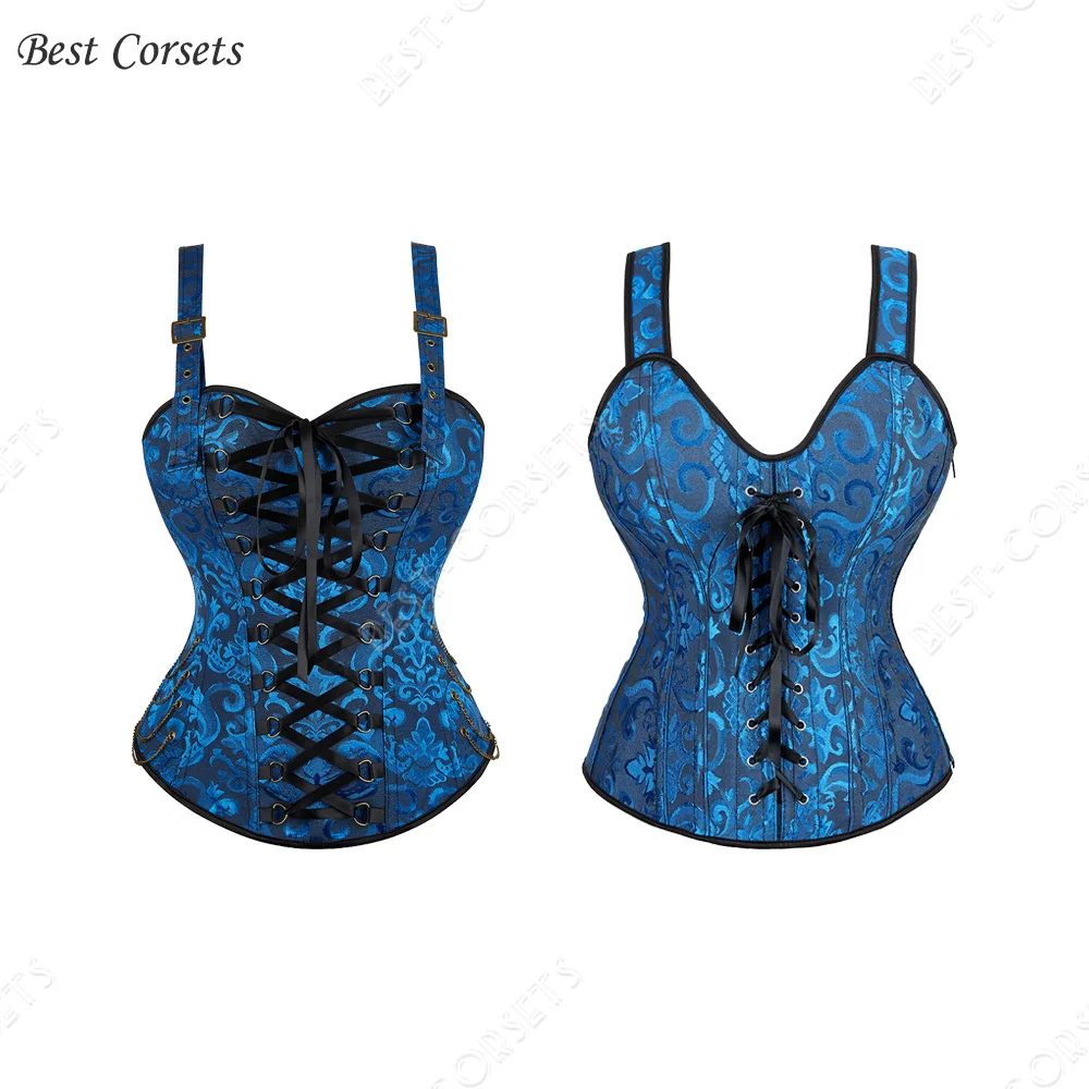 Straps Corsets and Bustiers Lingerie Plus Size Victorian Corset Top with Straps Lace Up Decorative Corset Blue Brown Black Red