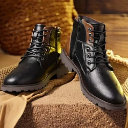 Vintage Leather Men's Ankle Boots - Autumn Winter Collection, High Quality with Side Zipper, Available in Large Sizes - 45 (Black)