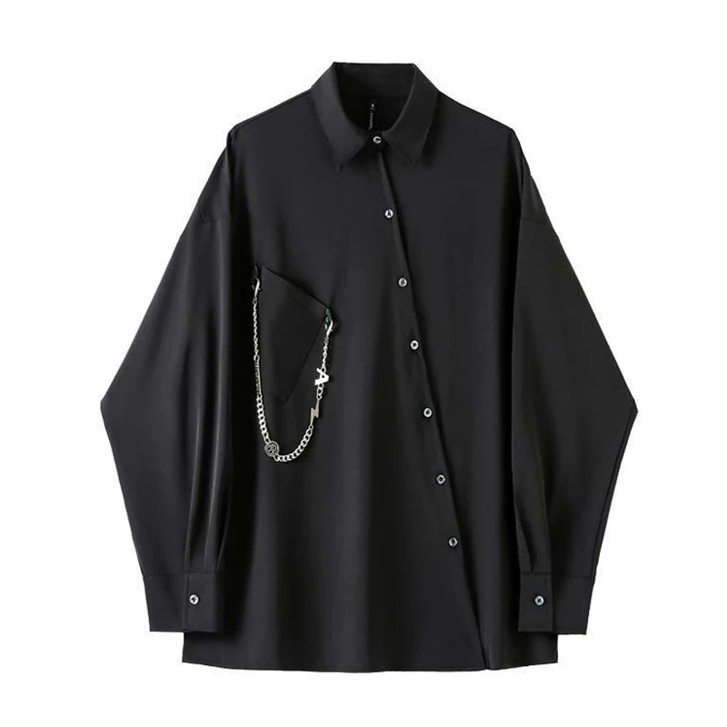 ARENS Black Gothic Blouses Vintage Casual Streetwear Harajuku Shirt Spring Autumn Oversized Asymmetrical Top Punk Long Sleeve 2