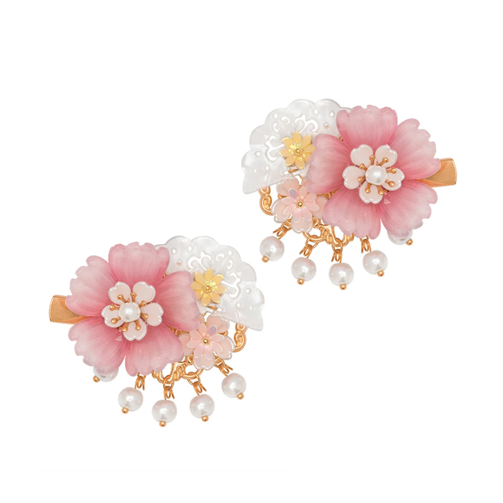 

Sweet Flower Paired Hair Clip Hanfu Matching Chinese Style Handmade Hair Clips for Birthday Stage Party Show Dress up