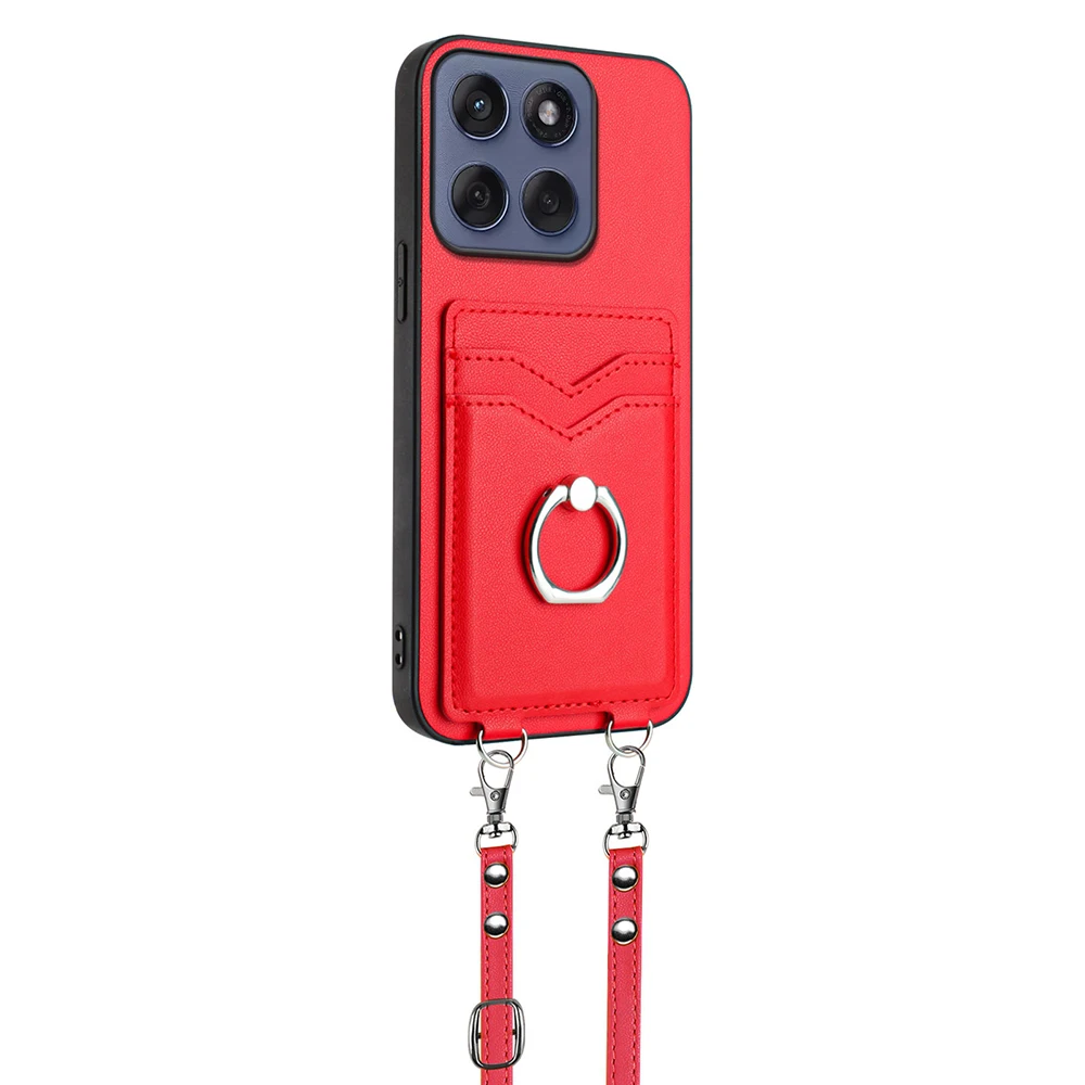 Crossbody Strap Leather Ring Holder Phone Case
