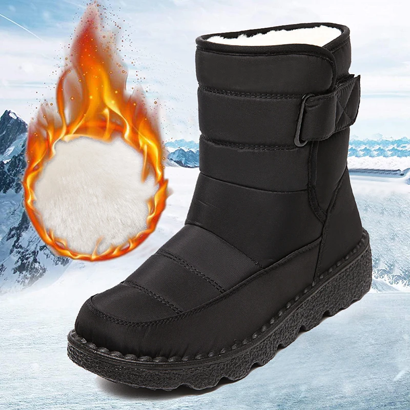 Women Snow Boots Non Slip Waterproof Snow Boots for Women Thick Plush Winter Ankle Boots Woman Platform Keep Warm Cotton Padded Shoes