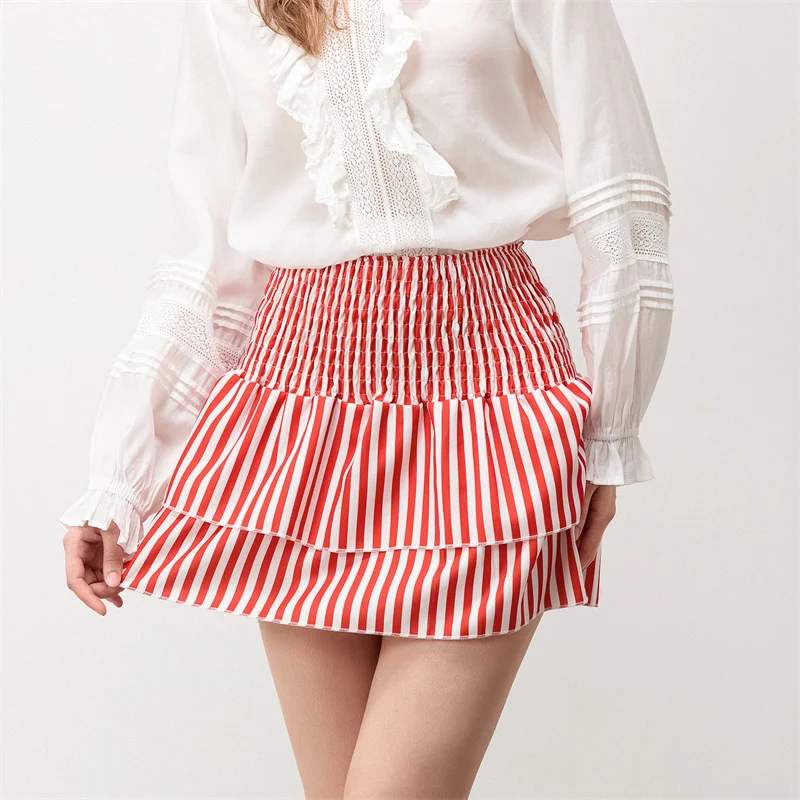 Minifalda de verano para mujer, con estampado floral, elástica, de cintura alta, con volantes escalonados, faldas cortas de corte A, faldas para salir, ropa de calle