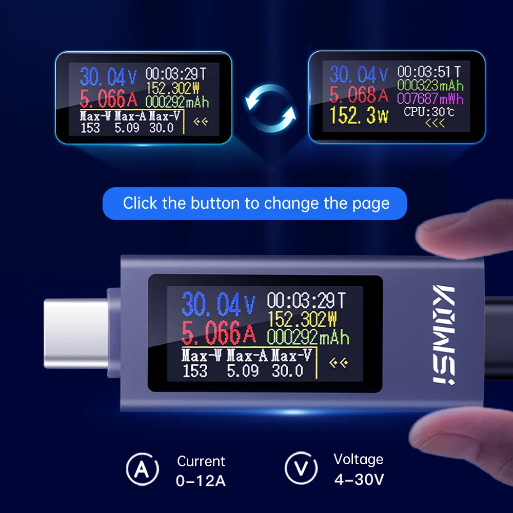 KWS-2301C KWS-2302C 다기능 디지털 디스플레이 DC 전압 전류 측정기 전력계 전화 충전 테스터 Type-C