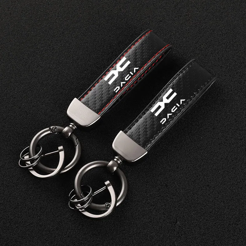 

High-Grade Car KeyChain Carbon Fiber Leather Car Key Rings Holder For Dacia Lodgy Mcv Sandero Duster Spring Logan stepway Dokker