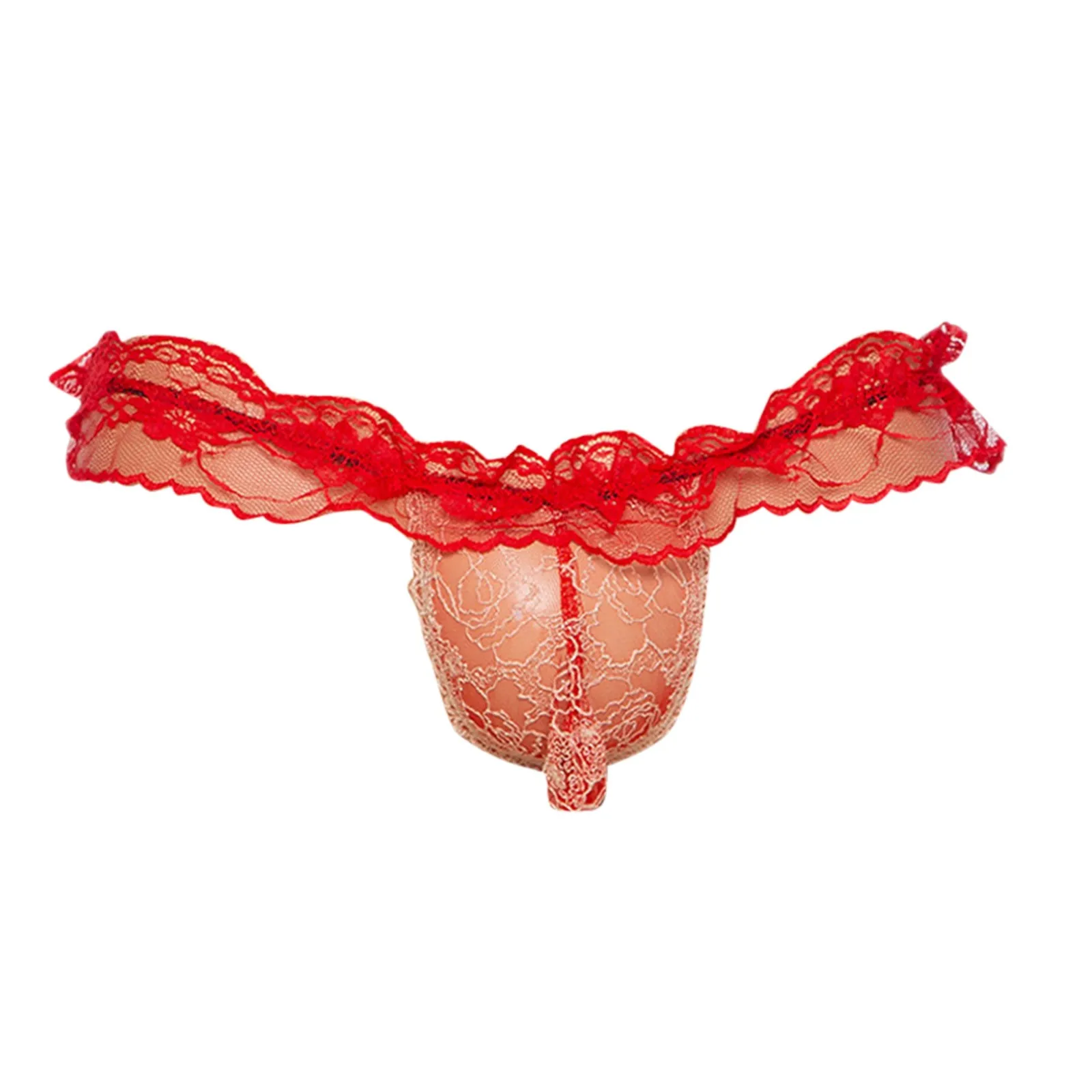 Sexy Men's Lace Panties Erotic Underwear T Pants Thong Low-Waist Briefs G-String Male Transparent Breathable Underpants Lingerie