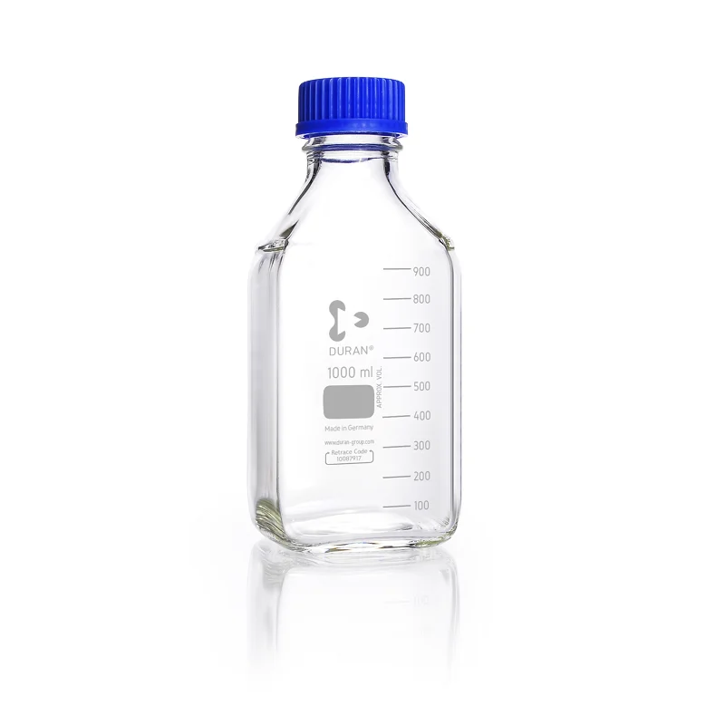 Laboratory Bottle Square, clear, with DIN 168-1 thread, graduated
