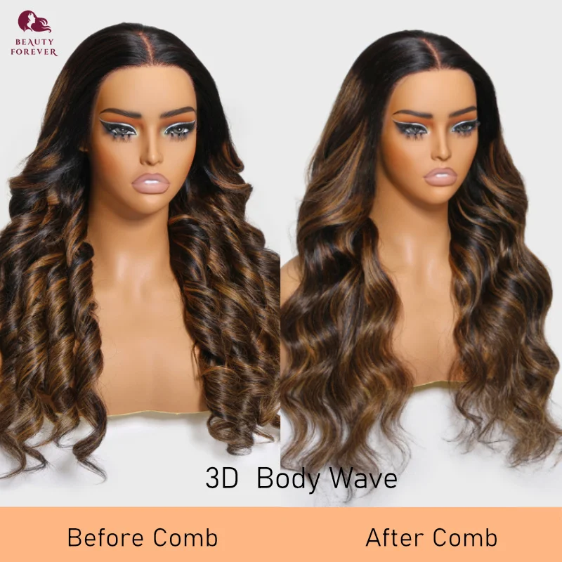 Beautyforever 13X4 Balayage 3D Body Wave Lace Frontal Wig Brown Color Lace Front Wig 180% Brazilian Glueless Human Hair