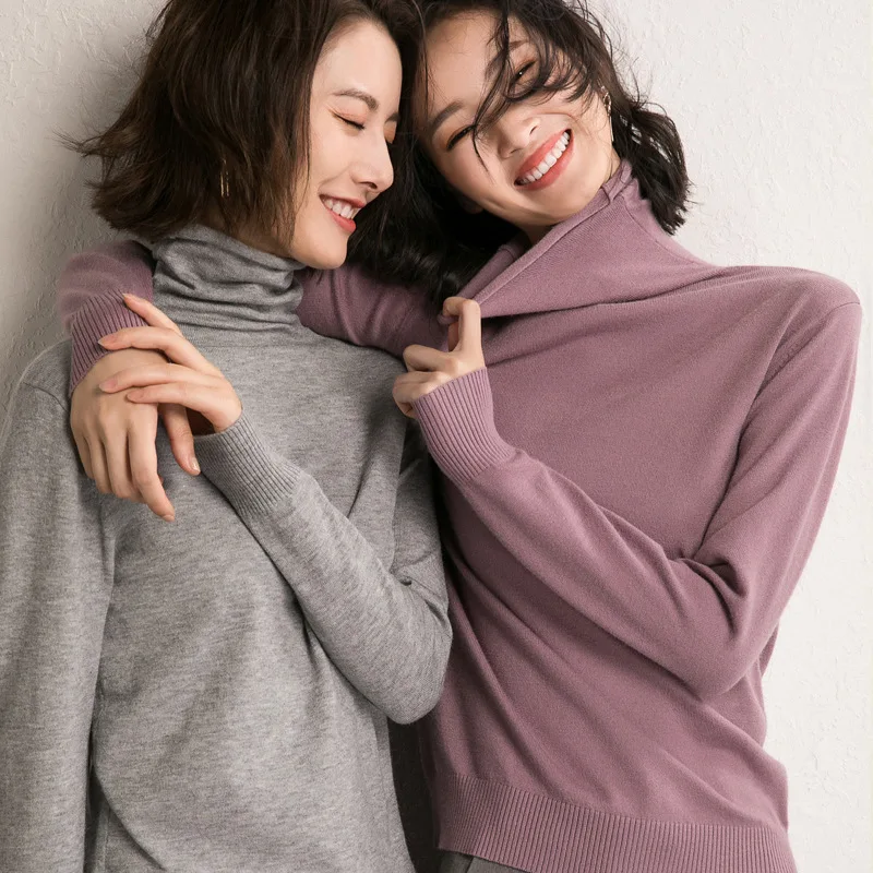 

Autumn Sweater Fashion Knit Tops Bottoming Turtleneck Slim Fit Basic Pullovers Women Stretch Solid Long Sleeve Top Winter 2022