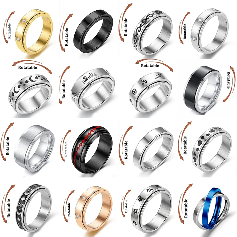 Gold Color Rings Stainless Steel Ring Finger Ring Gold Color Ring Fidget Spinner Ring Jewelry Accessories Fidget Spinner Ring Anxiety For Men Women Inlay Zircon Gold Color Rotating Stainless Steel Anti Stress Jewelry Bague
