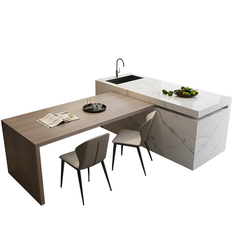 Kitchen Island Table, Dining Table, Retractable and Movable, Rotating Rock Plate Suitable for Bar Kitchens