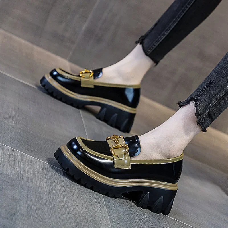 Lolita Shoes Women Autumn Platform Black Hgh Heels Fashion Round Toe Mary Jane Women Patent faux Leather Student Cosplay Shoes