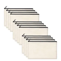 12PCS DIY Blank Canvas Beige Makeup Bag with Zipper - 8.3" x 5" Bulk Cosmetic Pouches for Travel, Storage, and Stationery 1
