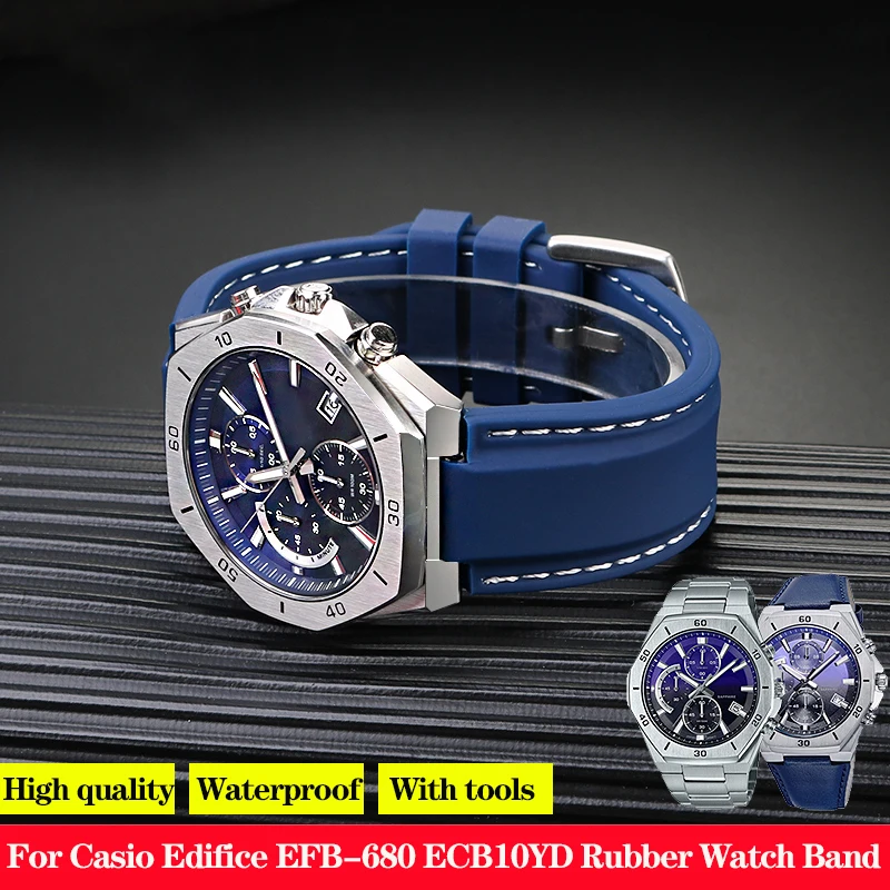 

Ремешок резиновый силиконовый для Casio Edifice EFB-680 ECB10YD, мужской выпуклый браслет для часов Ocean Heart EFB680, 12 мм 14 мм