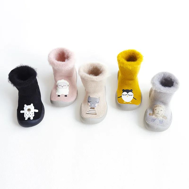 winter-thickened-plus-velvet-children's-floor-socks-bristle-baby-toddler-shoes-socks-rubber-bottom-cartoon-mid-calf-socks