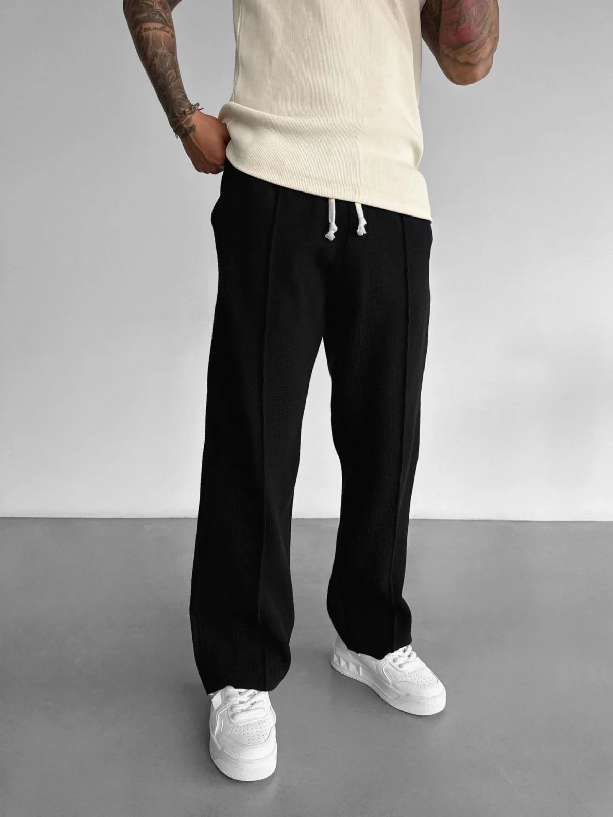 Men's new business casual solid color waffle rope straight jogging pants suitable for shopping and casual pants 2