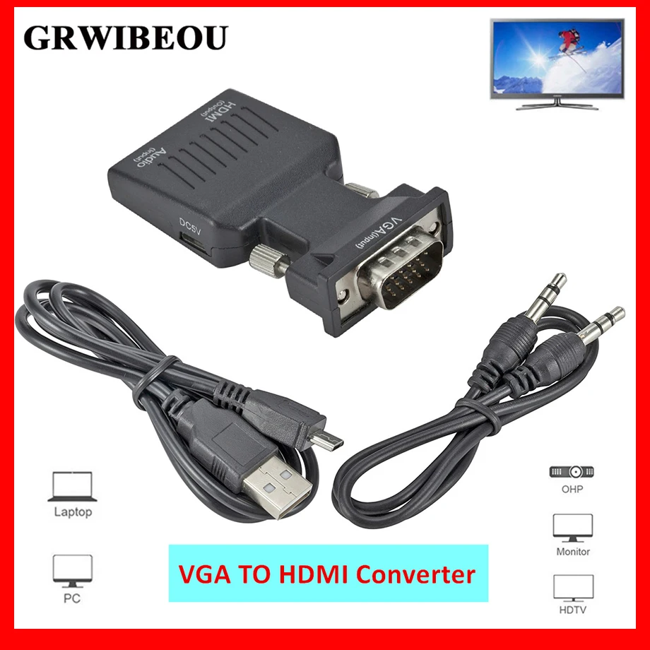 

1080P HDMI-compatible To VGA Converter With 3.5mm Audio Cable For PS4 PC Laptop TV Monitor Projector VGA Female To HD Male Adapt