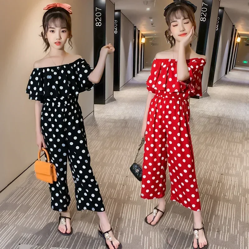 

Teen Summer Jumpsuit for Kids Fashion Polka Dot Romper Girls Wide Leg Jumpsuit Children Clothing 8 10 12 Years Baby Girl Outfit
