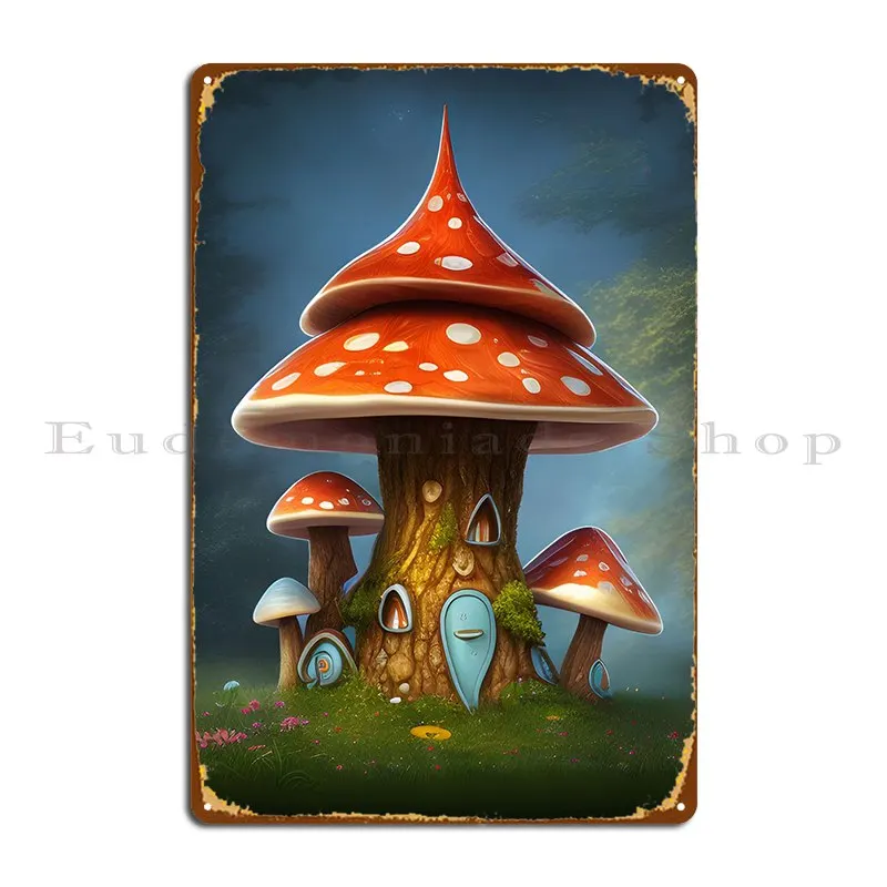 Magical Mushroom House Metal Signs Retro Garage Decoration Kitchen Crea Targhe Tin Sign Poster