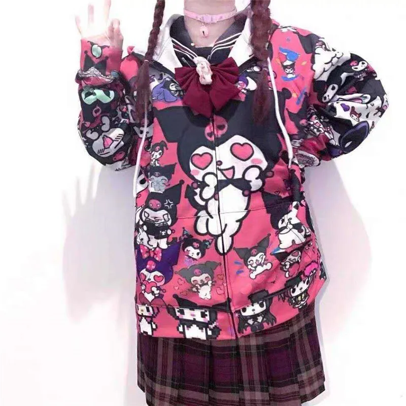 Ladies Men's Autumn Thin Harajuku Sweatshirt Hoodie Cute Kpop Japan Kawaii Hoodie Pocket Casual Pullover Tops Kawaii Hoodie