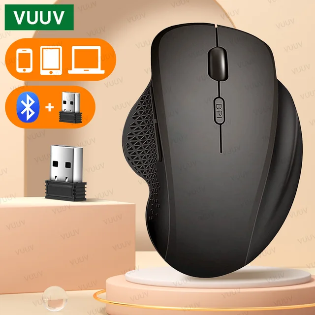 Ergonomic Rechargeable Wireless Bluetooth Mouse for PC Computer Laptop Macbook 1600DPI Dual Mode Mouse for IOS Android Tablet 1