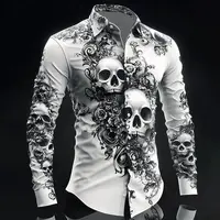Hip Hop crâne imprimé chemise hommes Streetwear 2025 à manches longues hauts urbain à la mode graphique t-shirt décontracté coupe ample vêtements gothiques 2