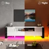 70 inch TV Stands with LED Lights, Modern TV Console High Gloss Entertainment Center with 2 Cabinet Storage Drawer 5