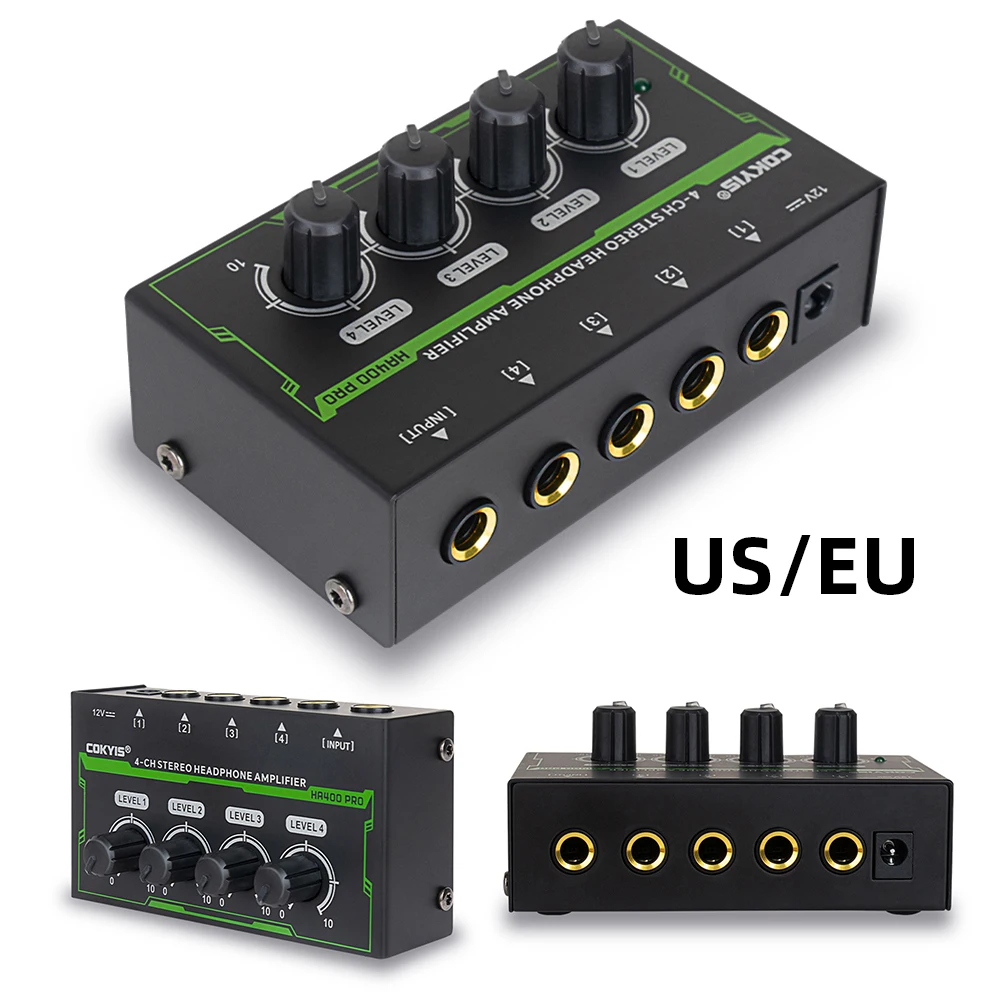 4-Channel Mini Headphone Amplifier with Power Adapter Ultra-Compact Stereo Audio Amplifier Stereo Headphone for Music