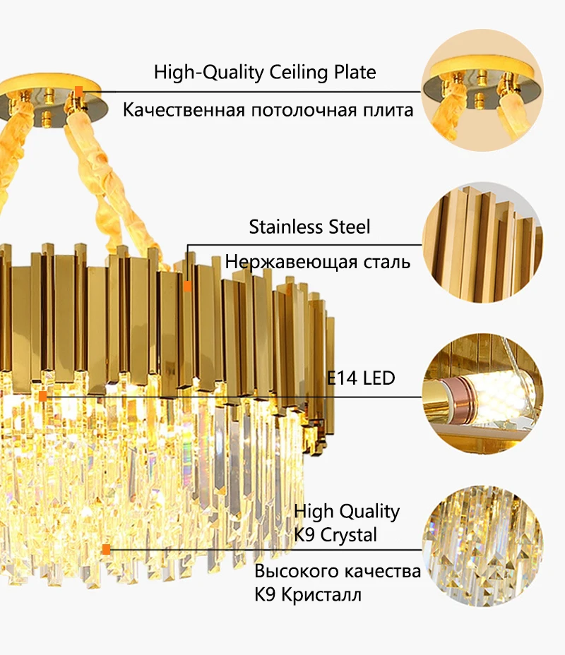 Luxury Modern Chandelier Gold Round Oval Stainless Steel K9 Crystal Tricolor Pendant Light For Dining Room Living Room Bedroom