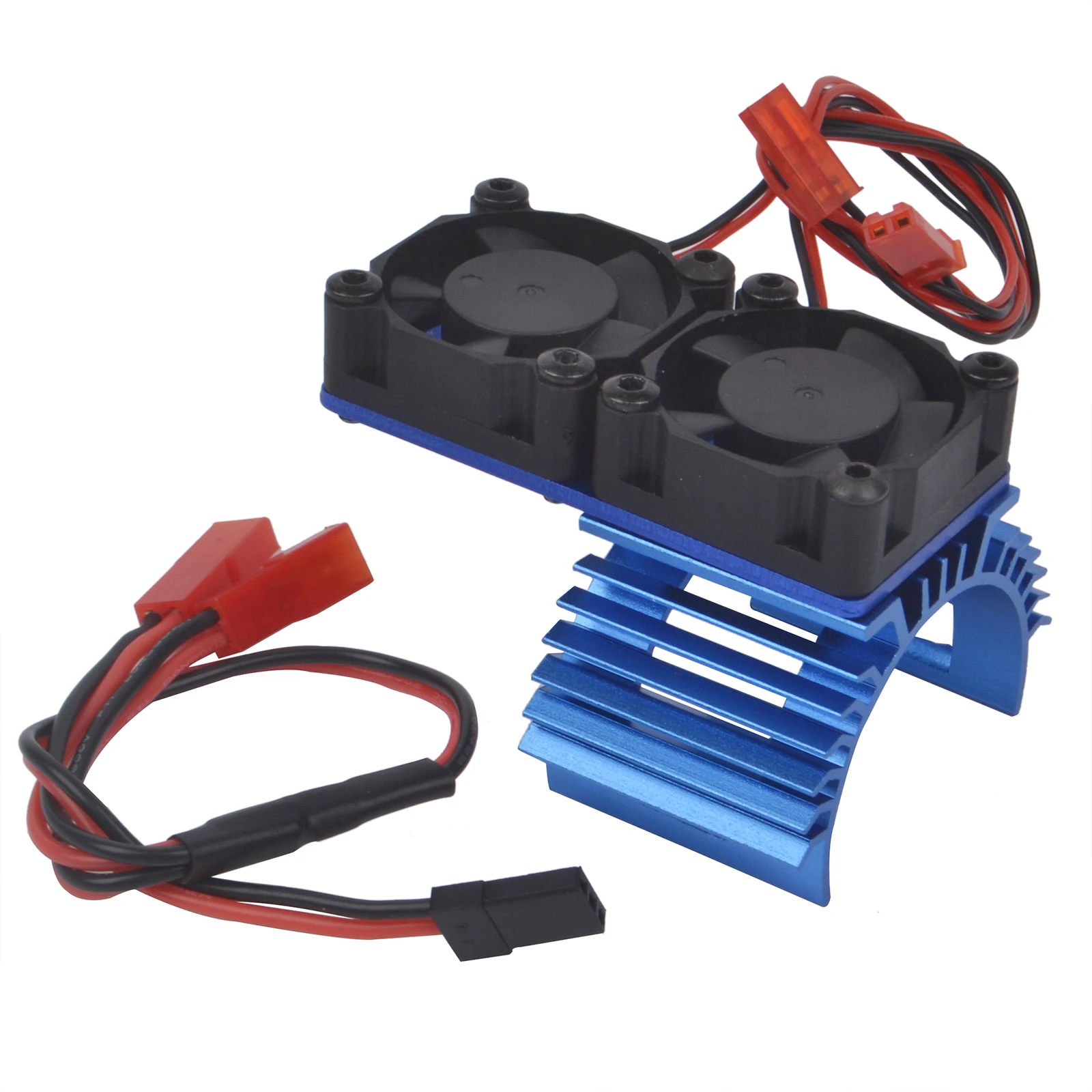 Dissipateur thermique moteur RC avec double ventilateur 30mm installé sur un moteur 3650, câbles visibles