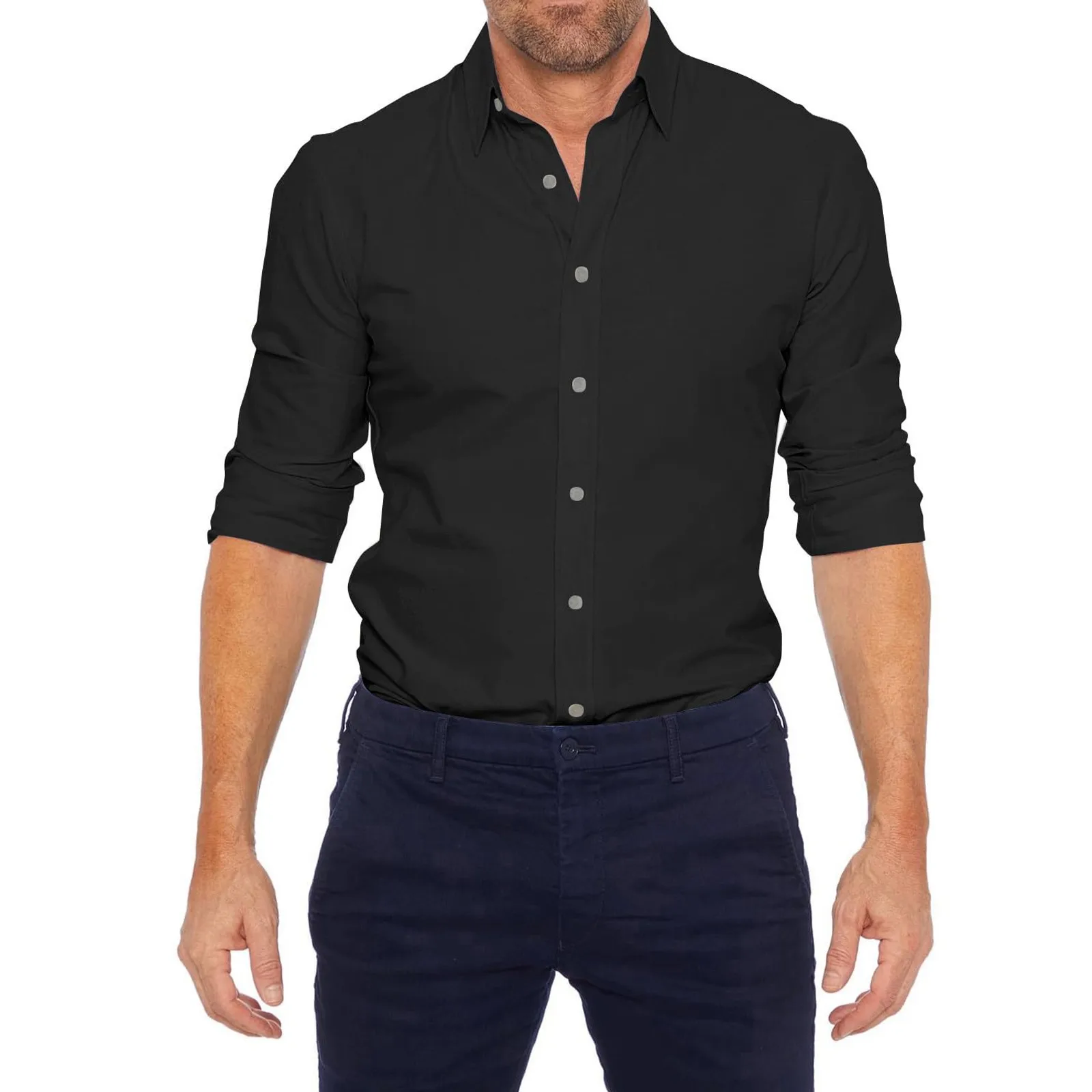 Casual Short Sleeved Shirt Men's Casual Dress Shirts Wrinkle T Shirts Long Sleeve Zip Up Tshirts Stretch Solid Oversized Casual Shirt Fashion Tops
