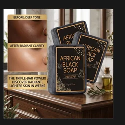 African Black Soap with Shea Butter - Moisturizing & Deep Cleansing for Hydrated, Radiant Skin (1PCS)