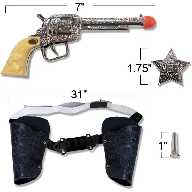 Kids Cosplay Costume Cowboy Toy Set Pistols Sheriff Badge Gun Holsters and Adjustable Belt Old Western Sheriff Cosplay Costume 9 Piece Set for Kids