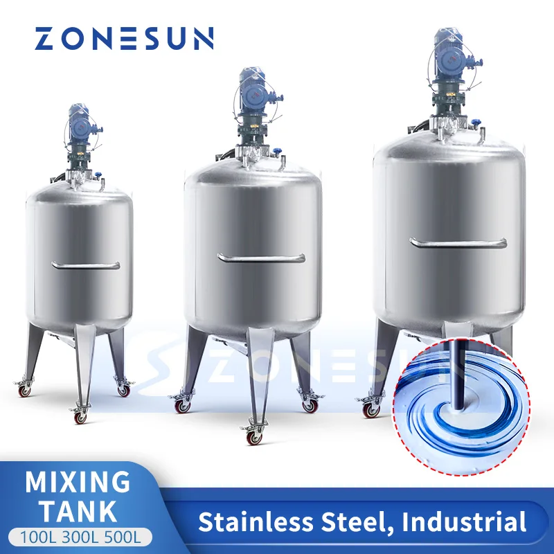 ZONESUN Mixing Tank With Agitator Stirring Blending Vessel Emulsifier Cosmetics Food Chemicals Homogenizing Equipment ZS-MB50L stainless steel mayonnaise inline mixer dispersing pump sanitary chemicals emulsifier high shearing homogenizer