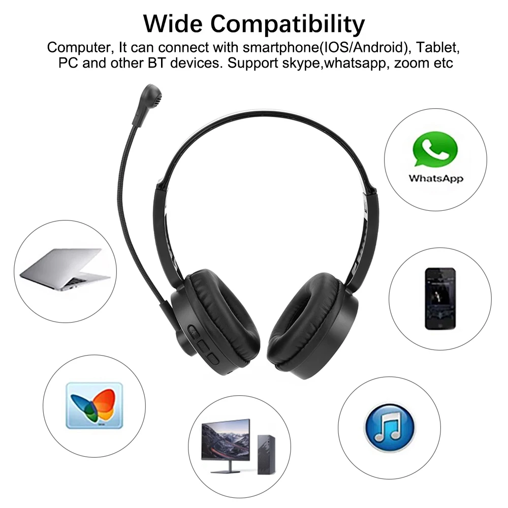 Headset Wireless Bluetooth 5.0 Headset with Noise Cancelling Microphone Ideal for Truck Drivers, Offices, Call Centre Work 6