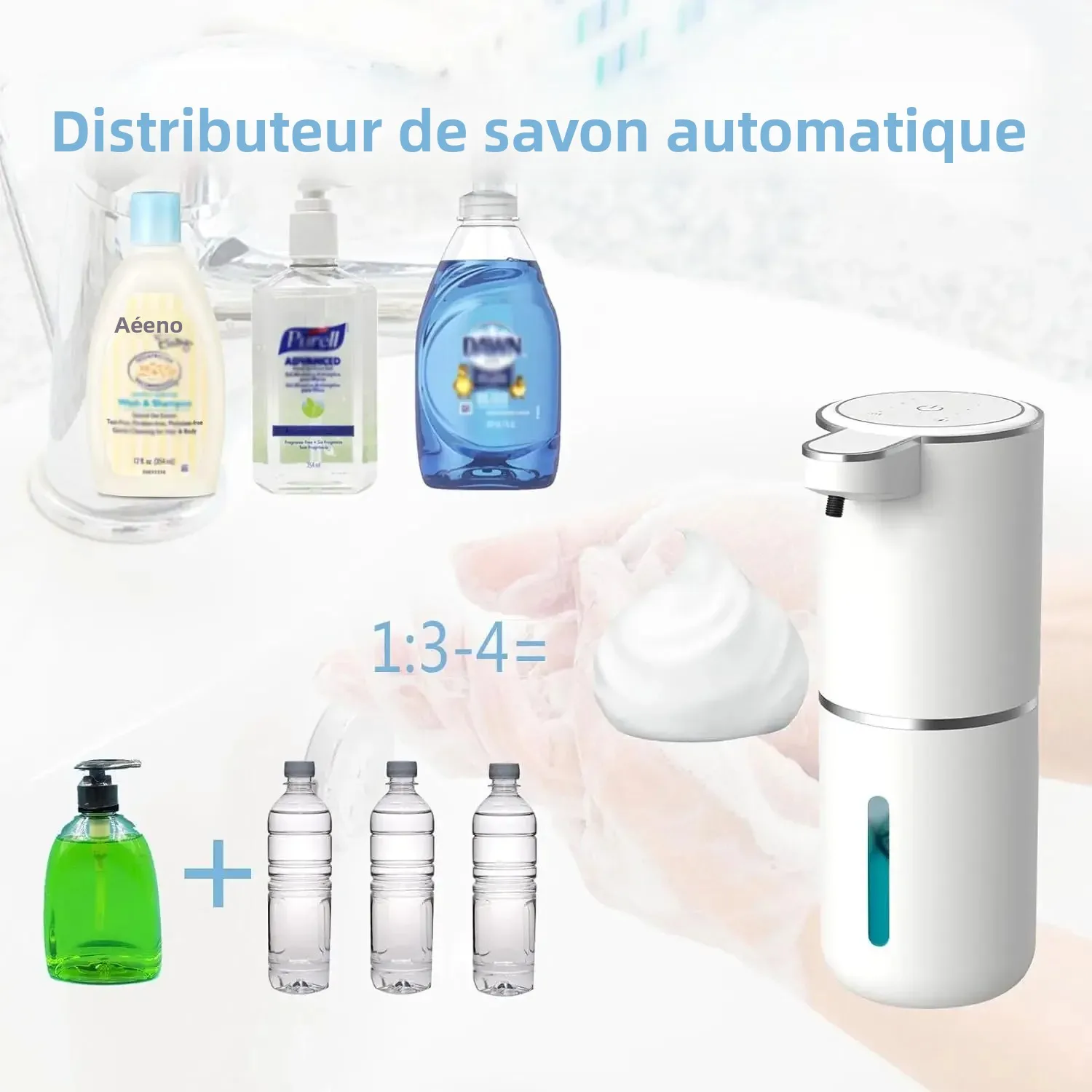 Distributeur de Gel Hydroalcoolique Automatique - Support Mural avec Lot de 6 Recharges
