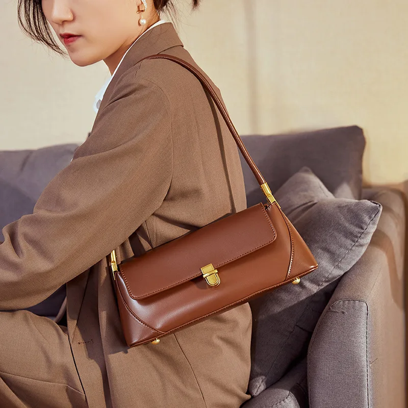 Shoulder Bag Leather Handbag Women's Baguette Bag Genuine Leather Shoulder Bag Cowhide Women Handbags