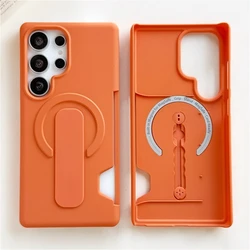 Hybrid Armor Shockproof Case with Card Slot and Silicone Grip Holder - Magsafe - Compatible Magnetic Cover - Galaxy S26+ (Orange)