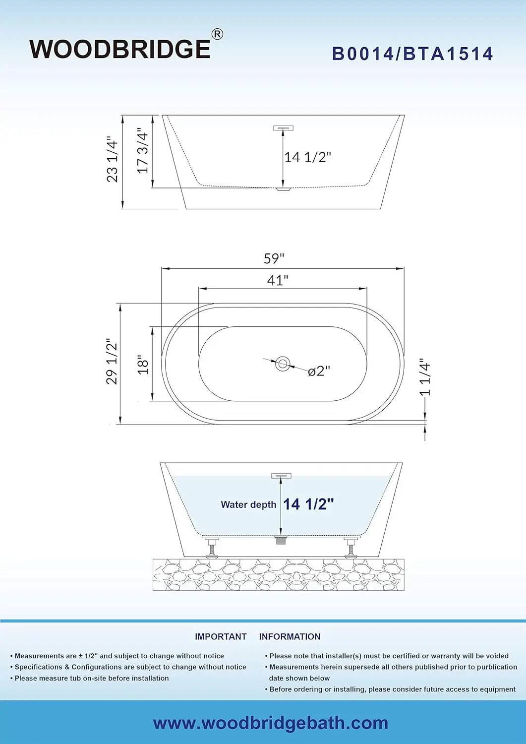 59" Acrylic Freestanding Bathtub Contemporary Soaking Tub with Brushed Nickel Overflow and Drain Easy Clean
